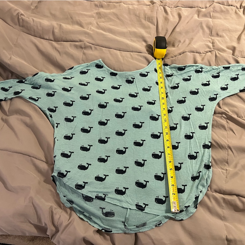 Teal cotton blend shirt with navy whales